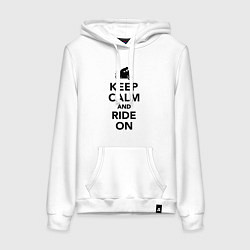 Толстовка-худи хлопковая женская Keep calm and ride on, цвет: белый