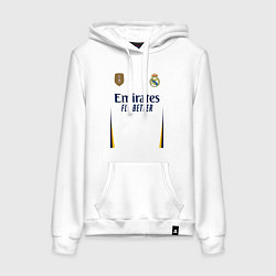 Толстовка-худи хлопковая женская Винисиус Жуниор ФК Реал Мадрид форма 2324 домашняя, цвет: белый