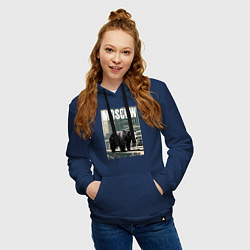 Толстовка-худи хлопковая женская Москва - Россия - медведь, цвет: тёмно-синий — фото 2
