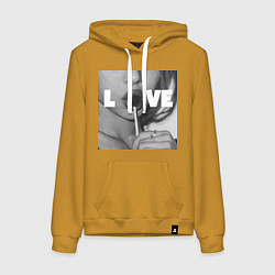 Толстовка-худи хлопковая женская Непристойная девушка с чупа чупсом, цвет: горчичный