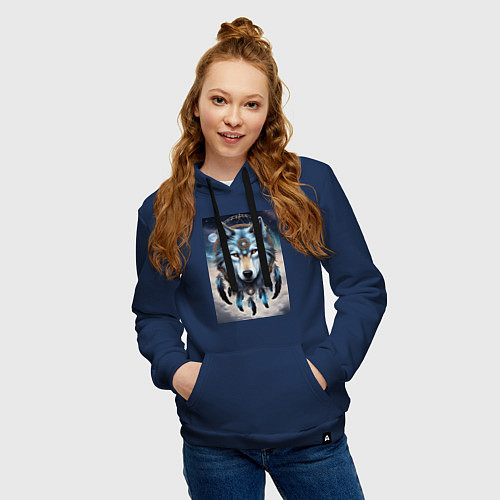 Женская толстовка-худи Шаман волк / Тёмно-синий – фото 3