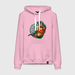 Толстовка-худи хлопковая женская Бенгальский кот киноман с попкорном, цвет: светло-розовый