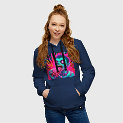 Толстовка-худи хлопковая женская Бешеный зомби с большими глазами, цвет: тёмно-синий — фото 2