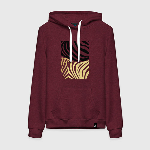 Женская толстовка-худи Принт зебра черно- золотой / Меланж-бордовый – фото 1