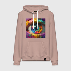 Толстовка-худи хлопковая женская Разноцветный глаз и краска, цвет: пыльно-розовый
