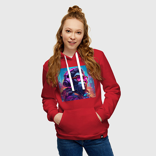 Женская толстовка-худи Обезьяна в наушниках и очках / Красный – фото 3