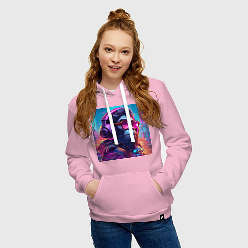 Женская толстовка-худи Обезьяна в наушниках и очках / Светло-розовый – фото 3