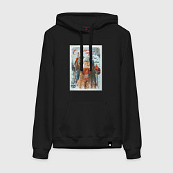 Толстовка-худи хлопковая женская Два мальчика с лыжными палками, цвет: черный