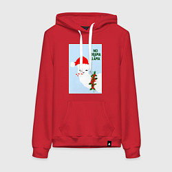 Толстовка-худи хлопковая женская Лама Санта Клаус no drama llama, цвет: красный