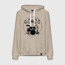 Толстовка-худи хлопковая женская Vitruvian six hand drummer, цвет: миндальный