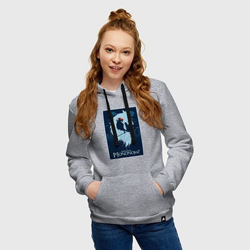 Женская толстовка-худи Мононоке волчица / Меланж – фото 3