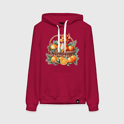 Толстовка-худи хлопковая женская Оранжевый дракон 2024 как мандарин в корзинке, цвет: маджента