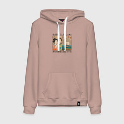 Толстовка-худи хлопковая женская Японки и кот мем, цвет: пыльно-розовый