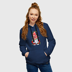 Толстовка-худи хлопковая женская Новогодний гном с гирляндой, цвет: тёмно-синий — фото 2