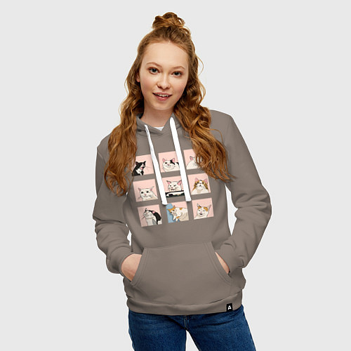 Женская толстовка-худи Мемные коты / Утренний латте – фото 3