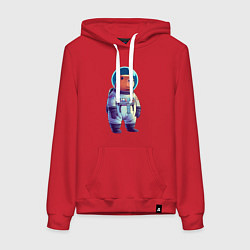 Толстовка-худи хлопковая женская Капибара бравый космонавт, цвет: красный