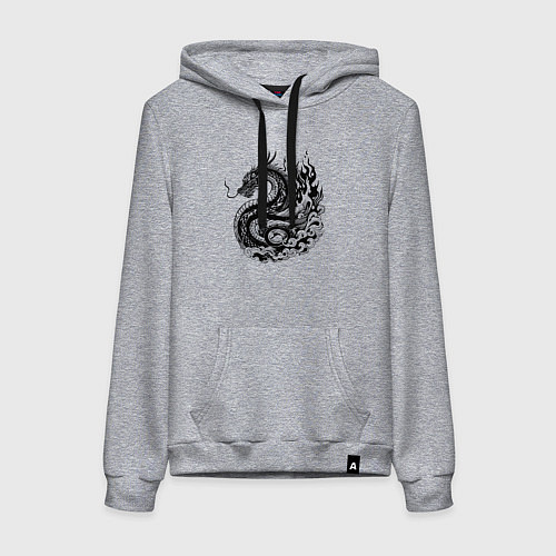 Женская толстовка-худи Японский дракон - ирезуми / Меланж – фото 1