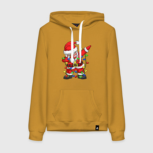 Женская толстовка-худи Санта Клаус и гирлянда / Горчичный – фото 1