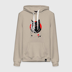 Толстовка-худи хлопковая женская Кот и музыка, цвет: миндальный