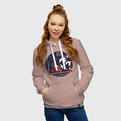 Толстовка-худи хлопковая женская Сказка Гуси - лебеди в стиле мезенской росписи, цвет: пыльно-розовый — фото 2