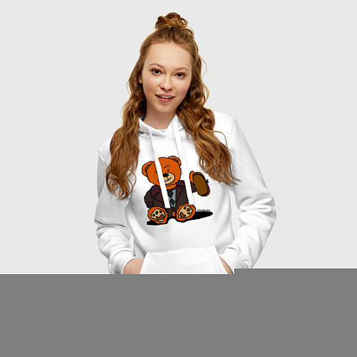 Женская толстовка-худи Медведь Кащей с шапкой-ушанкой / Белый – фото 3