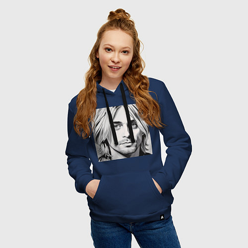 Женская толстовка-худи Портрет Кобейн / Тёмно-синий – фото 3