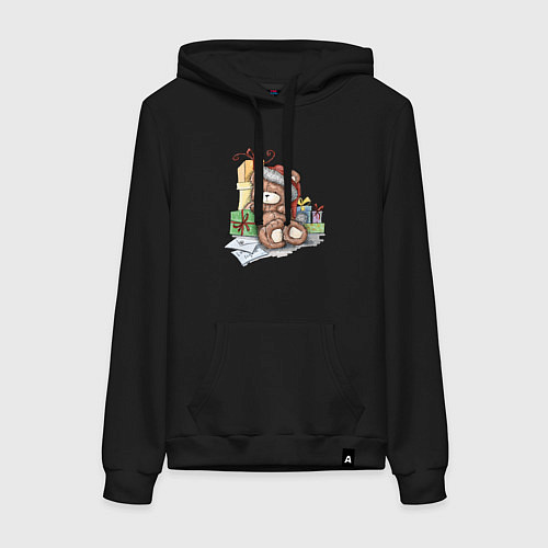 Женская толстовка-худи Мишка с подарками / Черный – фото 1