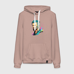 Толстовка-худи хлопковая женская Портрет мужчины с бородой Cyberpunk 2077, цвет: пыльно-розовый