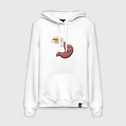 Толстовка-худи хлопковая женская Желудок в ожидании пирога, цвет: белый
