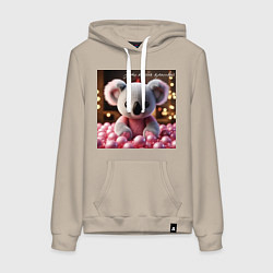 Толстовка-худи хлопковая женская Игрушечная коала и надпись: зато я очень красивый, цвет: миндальный