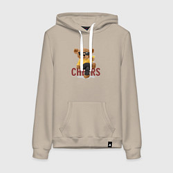 Толстовка-худи хлопковая женская Плюшевый медведь с коктейлем, цвет: миндальный