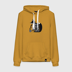 Толстовка-худи хлопковая женская Лисичка с кофе, цвет: горчичный