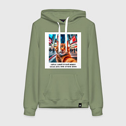 Толстовка-худи хлопковая женская Рыжий кот: момент начать жить свою лучшую жизнь, цвет: авокадо