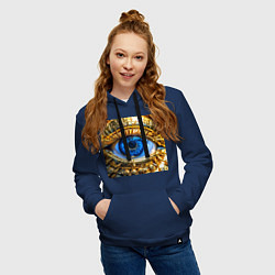 Толстовка-худи хлопковая женская Глаз металлический голубой в стиле стимпанк, цвет: тёмно-синий — фото 2