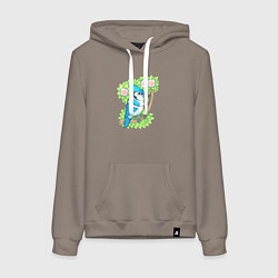 Толстовка-худи хлопковая женская Голубая сойка, цвет: утренний латте