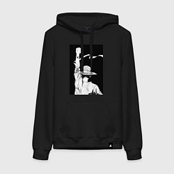 Толстовка-худи хлопковая женская Ван Пис Луффи Монки Д, цвет: черный