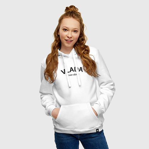 Женская толстовка-худи Vlada never alone - motto / Белый – фото 3