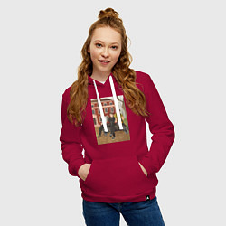 Толстовка-худи хлопковая женская Красные кирпичи, цвет: маджента — фото 2