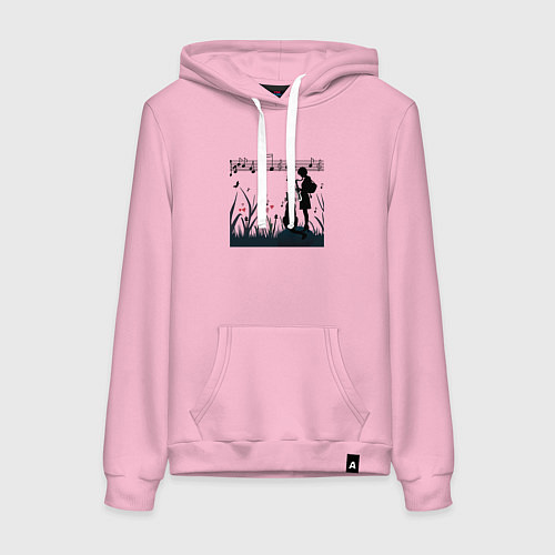 Женская толстовка-худи Девушка и кот или музыка для души / Светло-розовый – фото 1