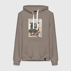 Толстовка-худи хлопковая женская Самурай Фукусима Масанори: гравюра укиё-э, цвет: утренний латте