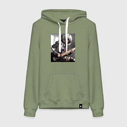 Толстовка-худи хлопковая женская Девчонка рок гитарист с чёрным котом, цвет: авокадо