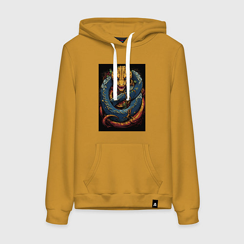 Женская толстовка-худи Муай тай синий дракон / Горчичный – фото 1