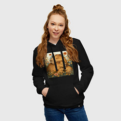 Толстовка-худи хлопковая женская Семья капибар, цвет: черный — фото 2