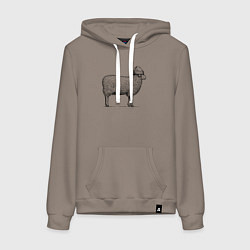 Толстовка-худи хлопковая женская Овечка новогодняя, цвет: утренний латте