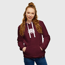 Толстовка-худи хлопковая женская Знак школы медведя с потертостями - Ведьмак 3, цвет: меланж-бордовый — фото 2