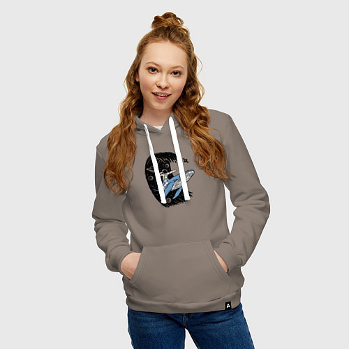 Женская толстовка-худи Космонавт и кит / Утренний латте – фото 3