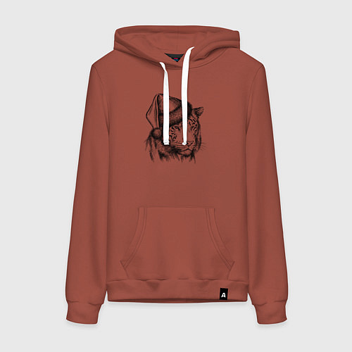 Женская толстовка-худи Тигр новогодний в шапке / Кирпичный – фото 1