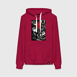 Толстовка-худи хлопковая женская Гатс Чёрный мечник коллаж, цвет: маджента