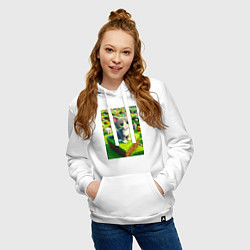 Толстовка-худи хлопковая женская Funny kitten - Minecraft ai art, цвет: белый — фото 2