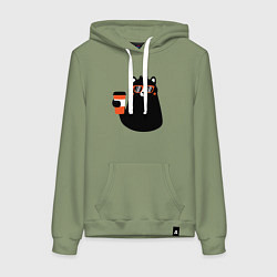 Толстовка-худи хлопковая женская Мишка с напитком, цвет: авокадо